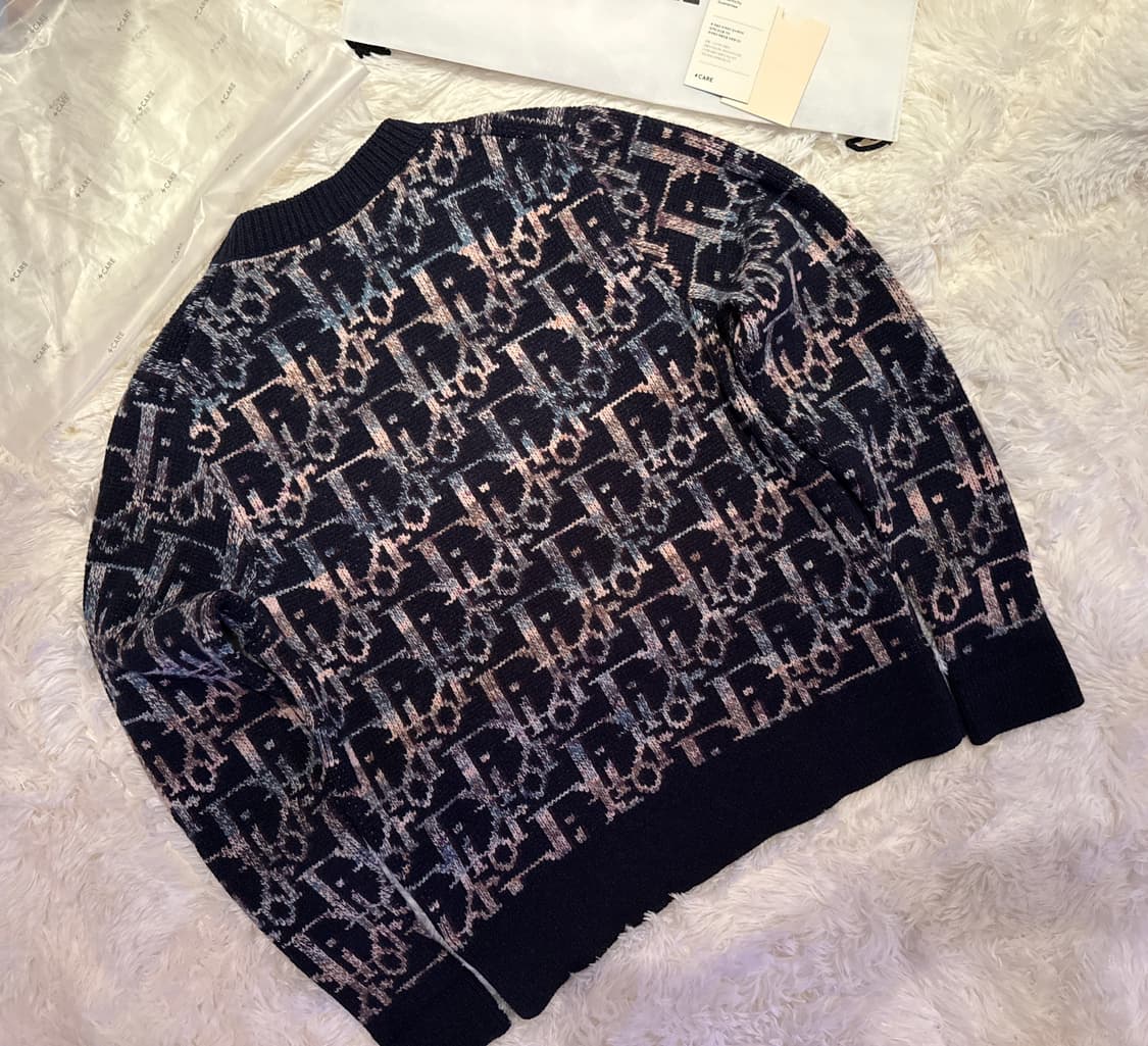 번개케어정품인증/한정판 디올 오블리크 자카드 멀티컬러 네이비 울 스웨터  상품이미지10