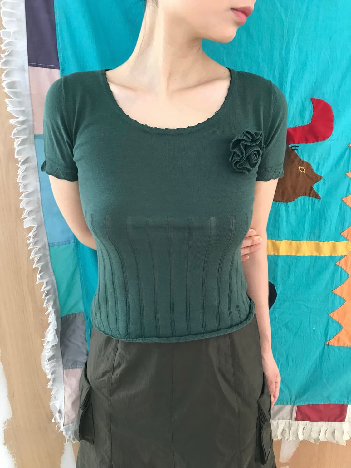 vintage rose green top 상품이미지2