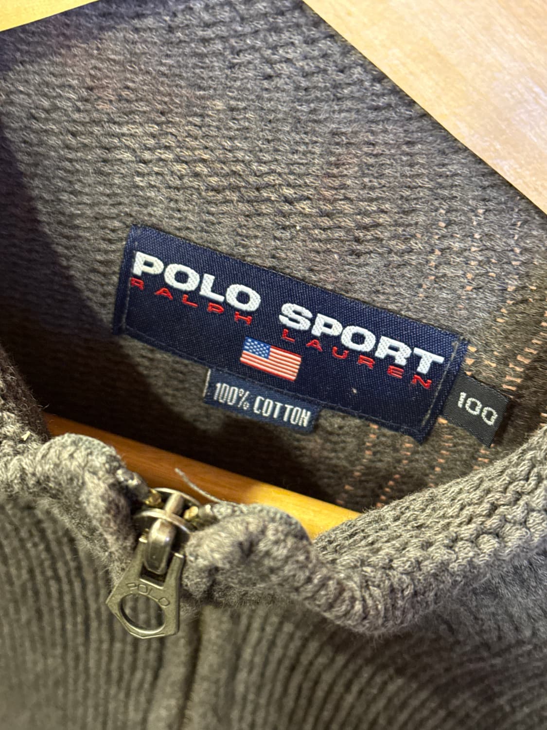 폴로스포츠 브라운 코튼 니트 반집업 상품이미지2