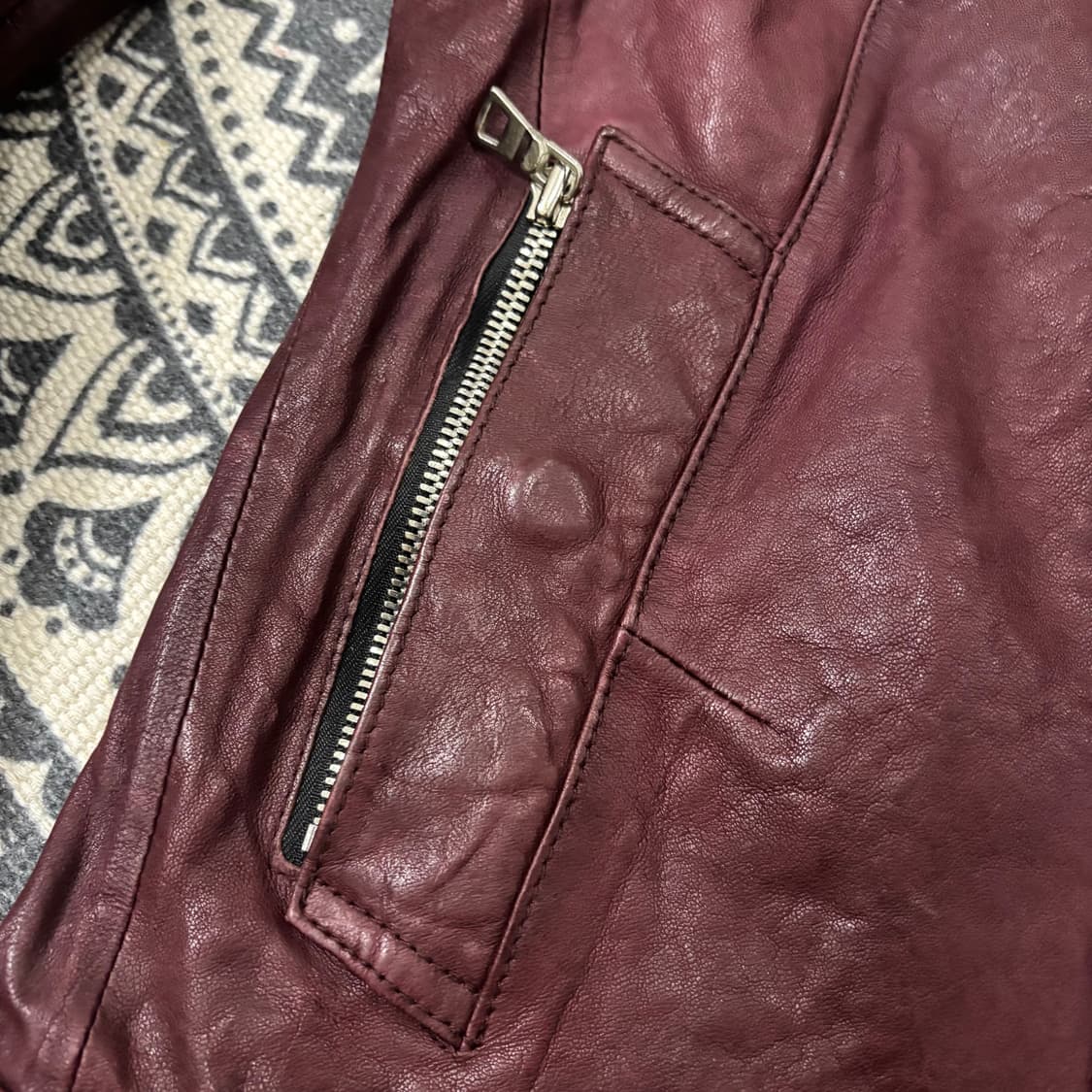 슬림 크로스 베지터블 램스킨 자켓 버건디 상품이미지7