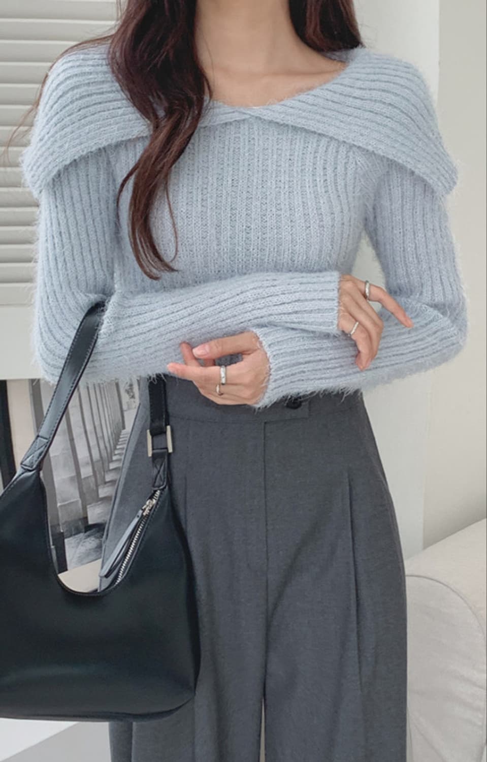 플라이모델 빅카라 오픈숄더 니트 상품이미지2