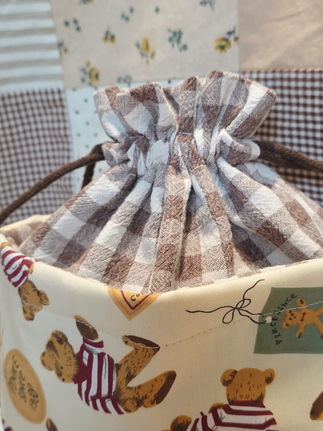 핸드메이드 곰무늬 스트링 파우치 상품이미지3