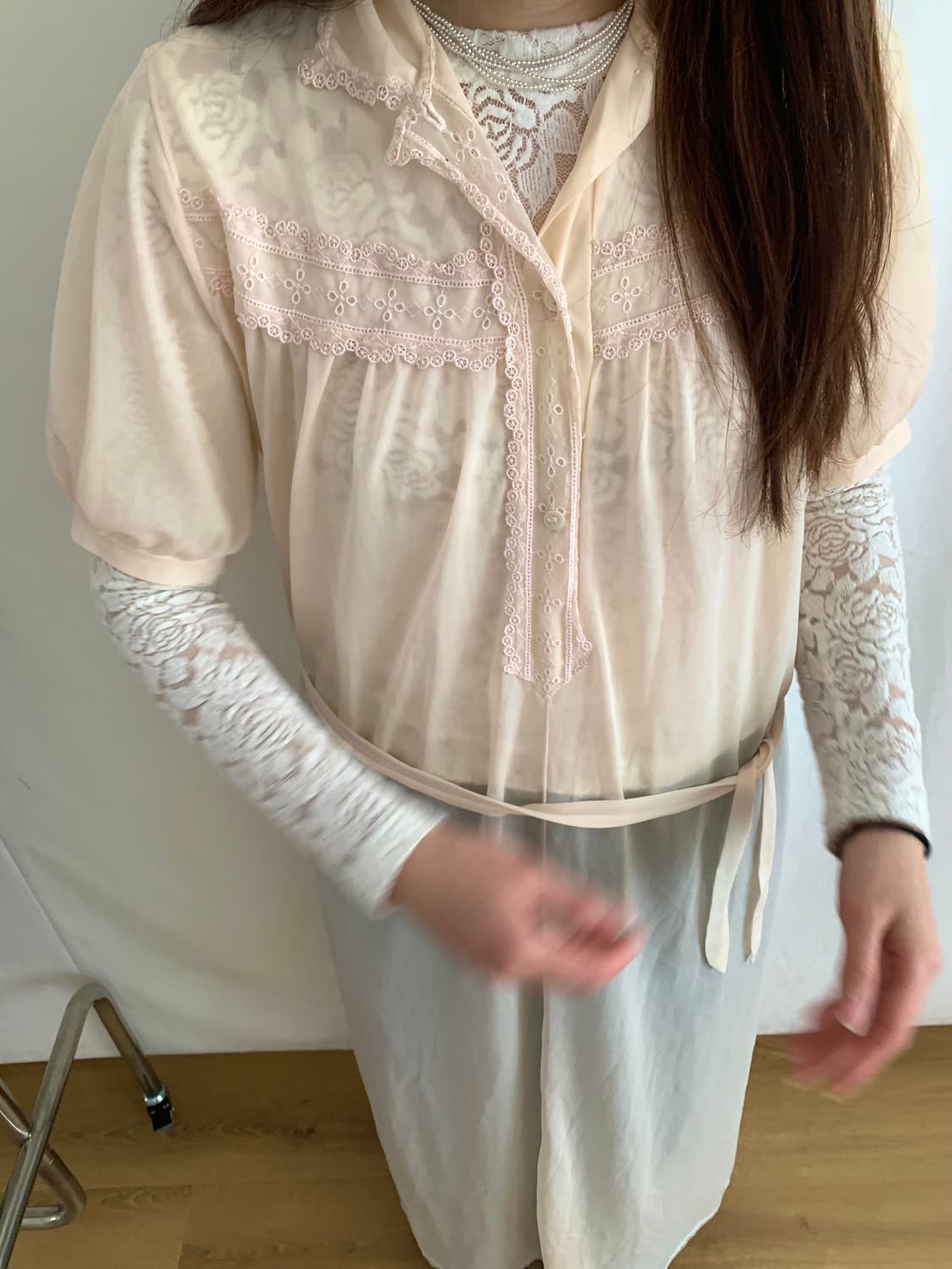 Peach lace Europe vintage dress 상품이미지3