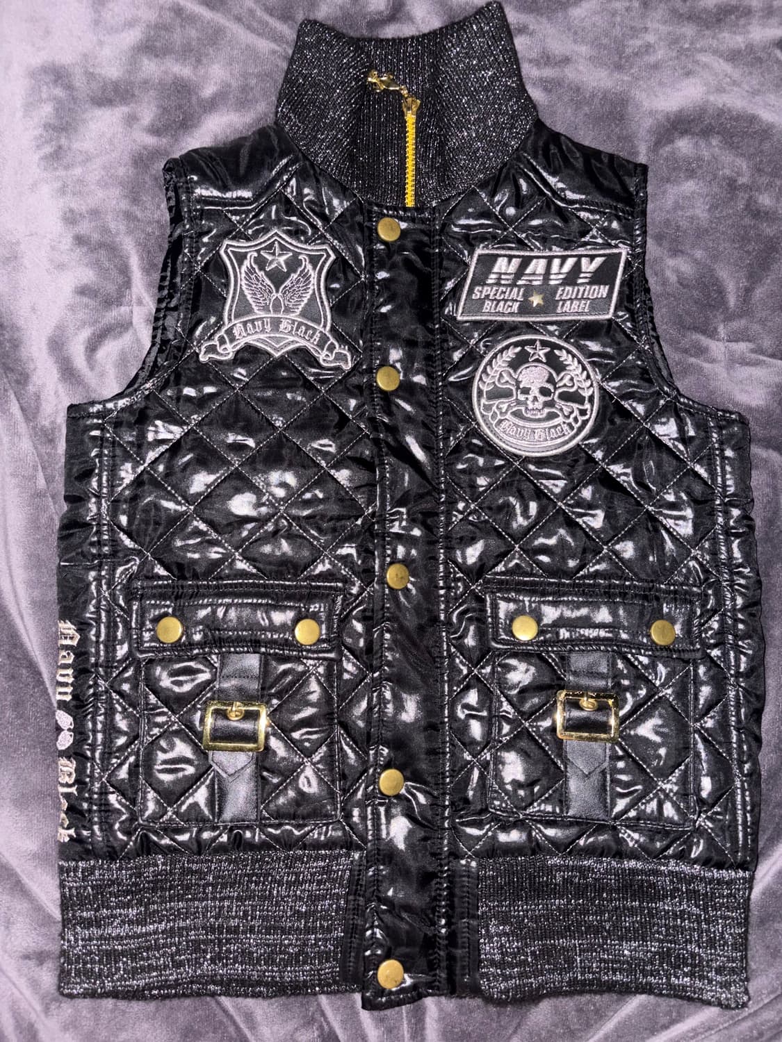 y2k깔 유광 블랙 금단추 포인트 뒷면 천사 날개 자수 펑크 고딕 패쪼 상품이미지1