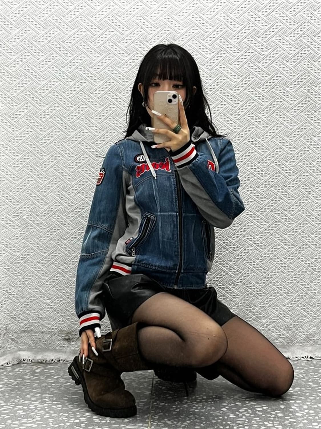 푸부 FUBU 올드스쿨 레트로 Y2K 키치 데님 후드집업 M C10879 상품이미지2