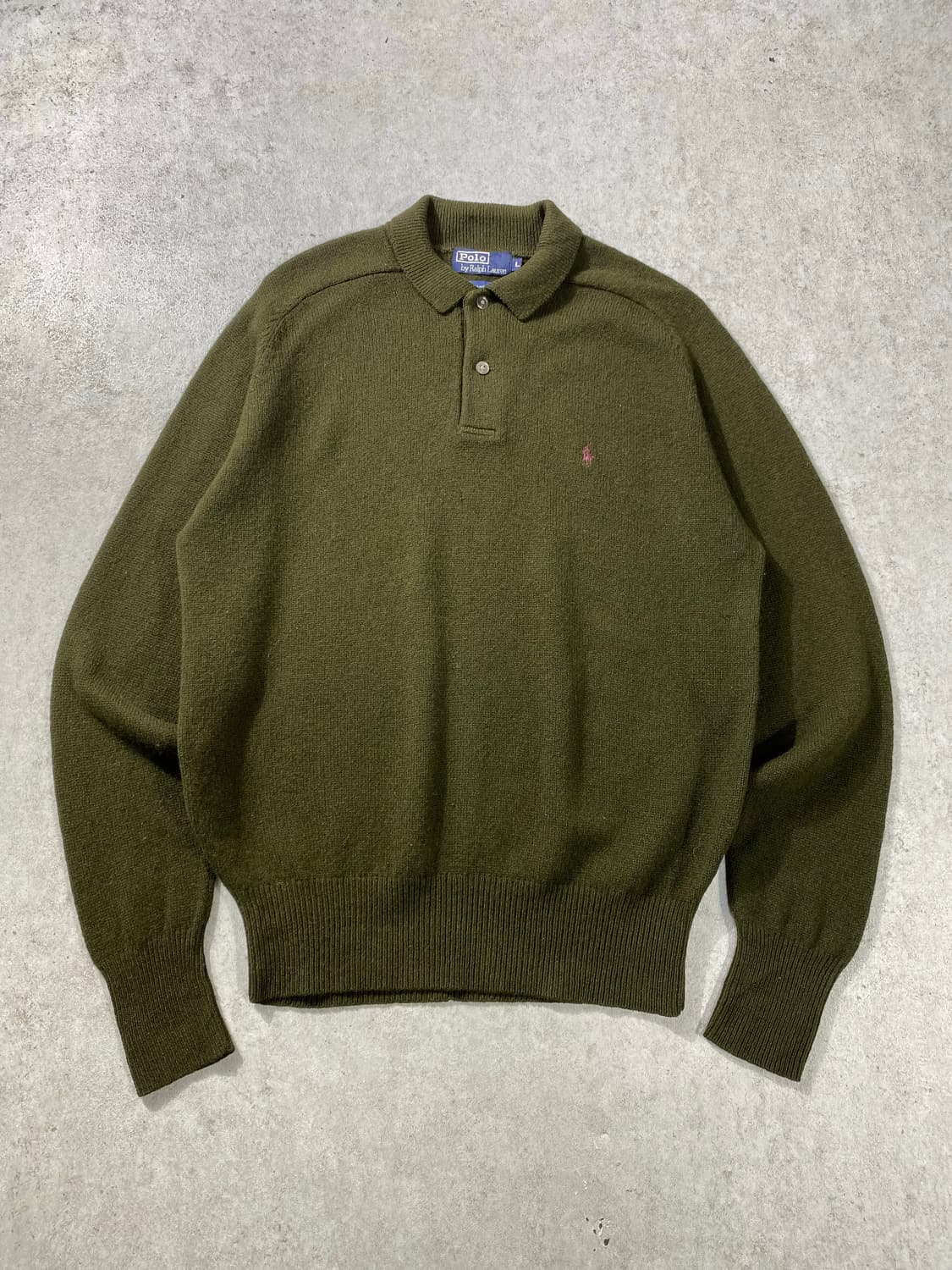 [L] 90s Polo 폴로 랄프로렌 카키 램스울 카라니트 상품이미지1