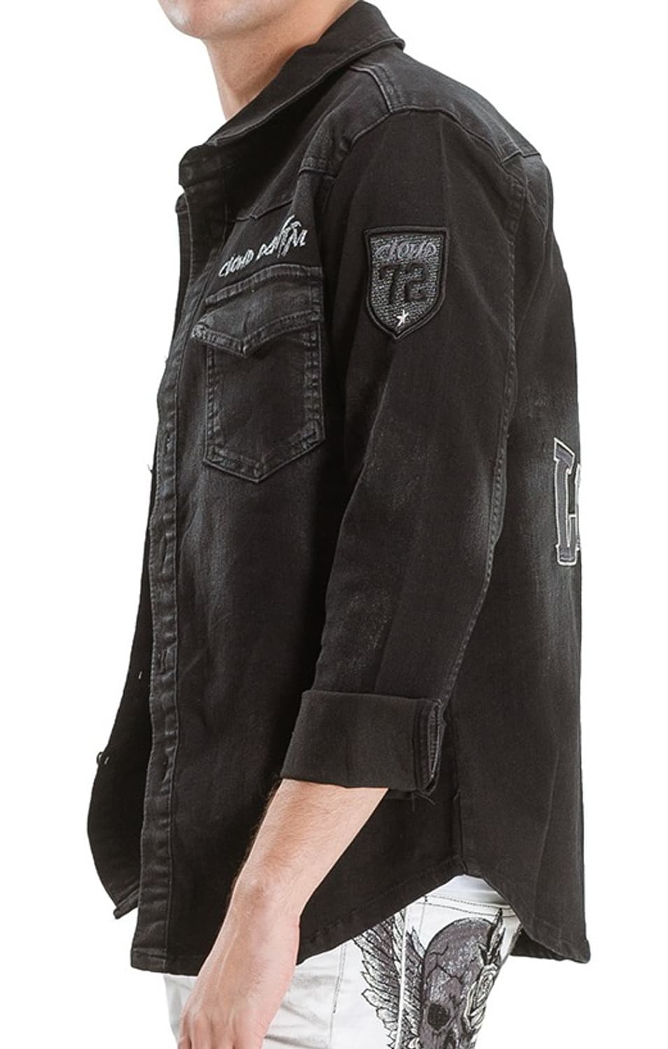 블랙실버 스컬자수 스판블랙 남방  상품이미지4