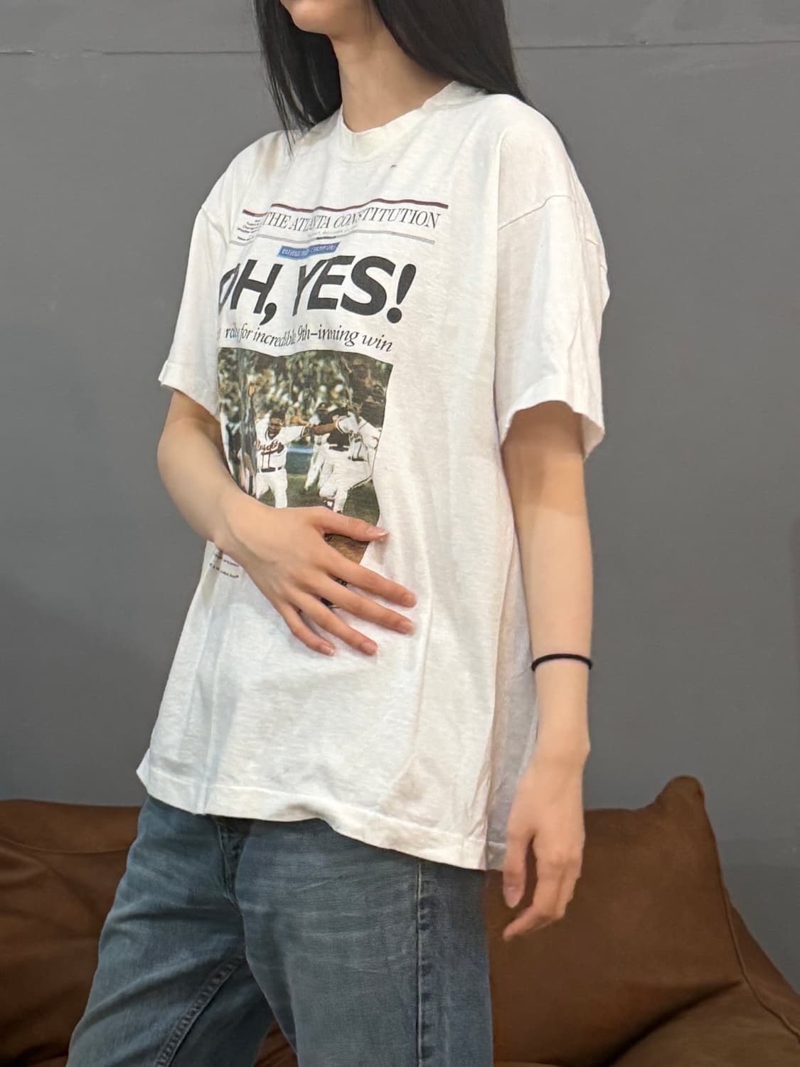 90’s 싱글 스티치 빈티지 화이트 애틀랜타 컨스티튜션 프린팅 반팔티 상품이미지3