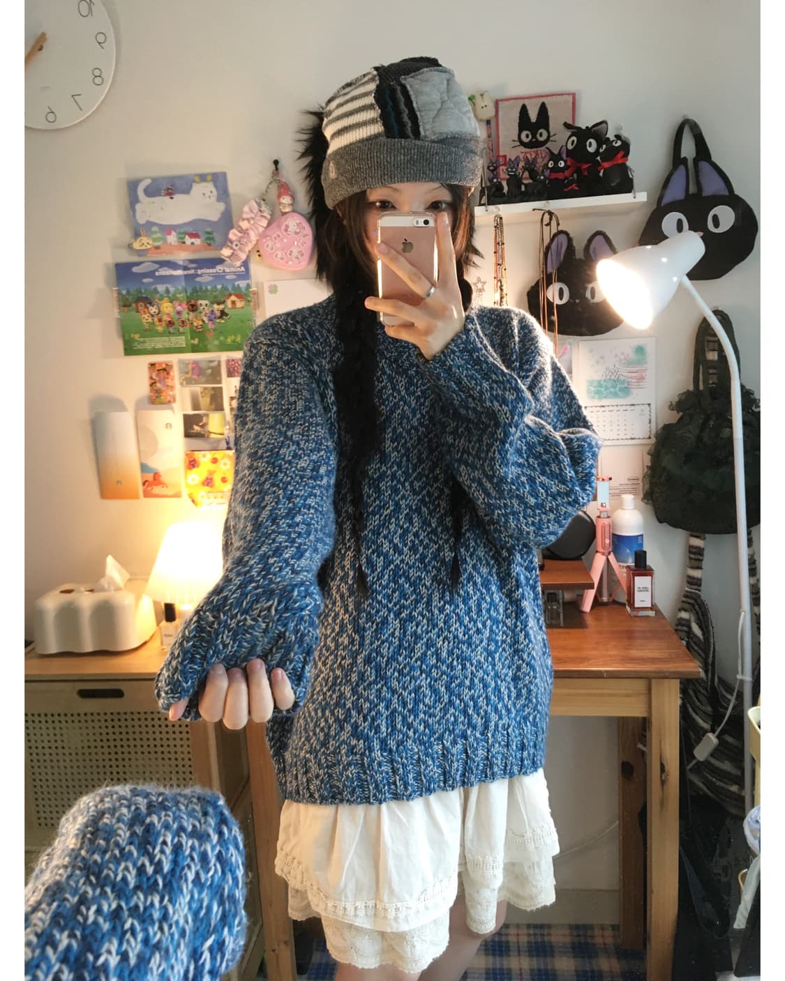 VINTAGE MELANGE TEXTURE OVER KNIT BLUE 상품이미지2