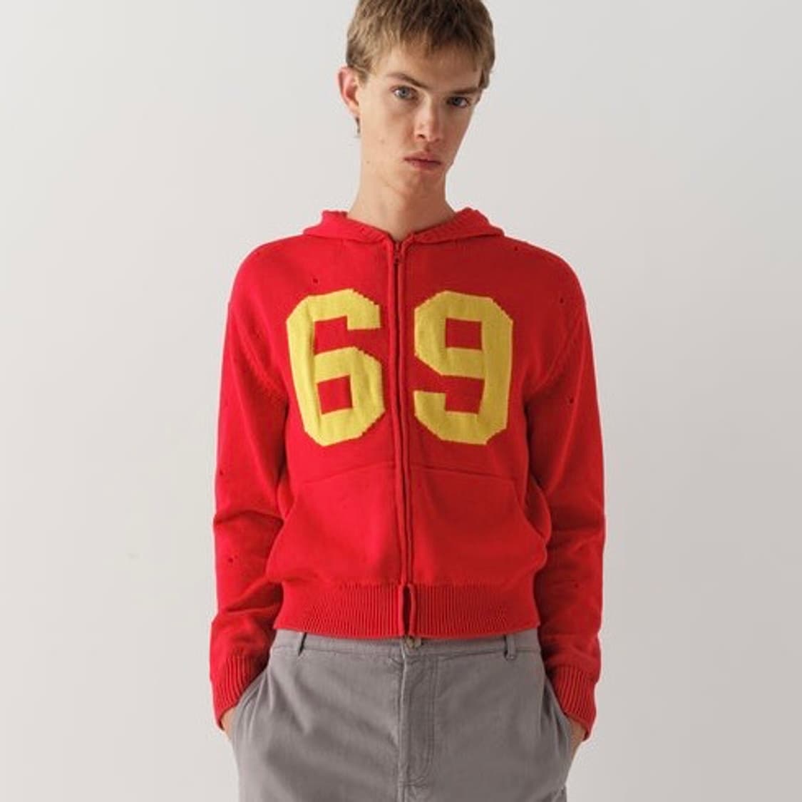 [XS,S]기마구아스 69 니트 후드 집업/레드 상품이미지1