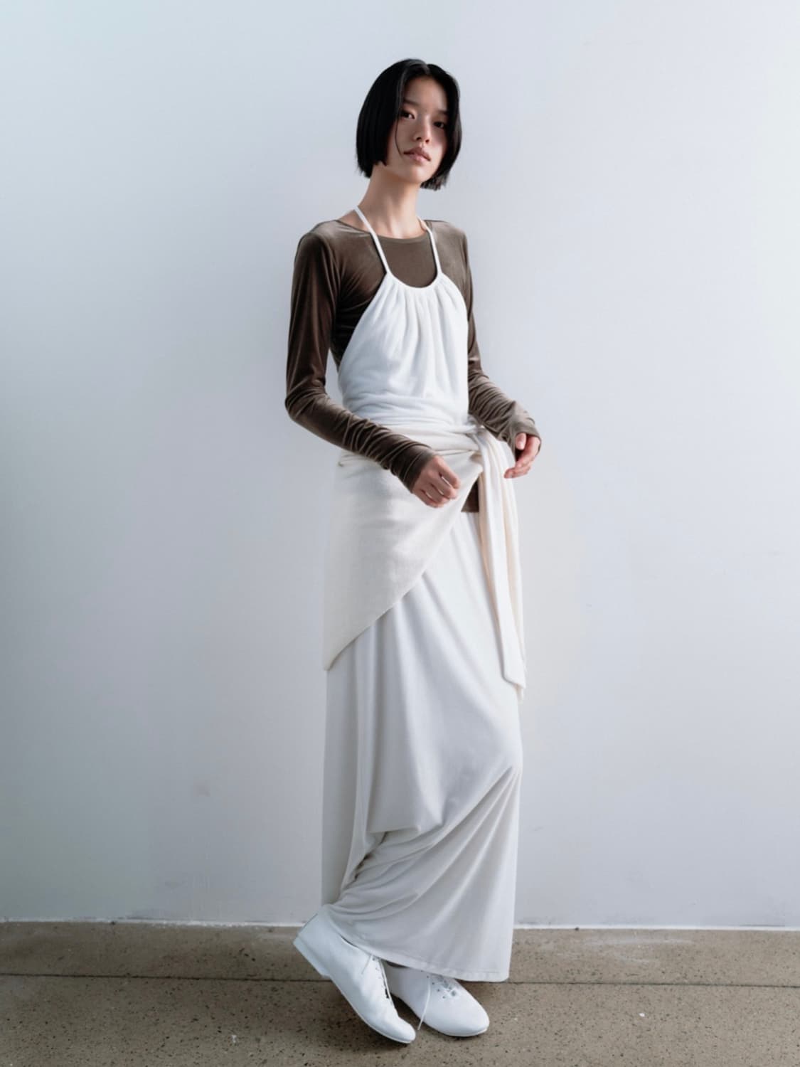 모노하 Wool jersey gathered wrap top(khaki) 상품이미지1