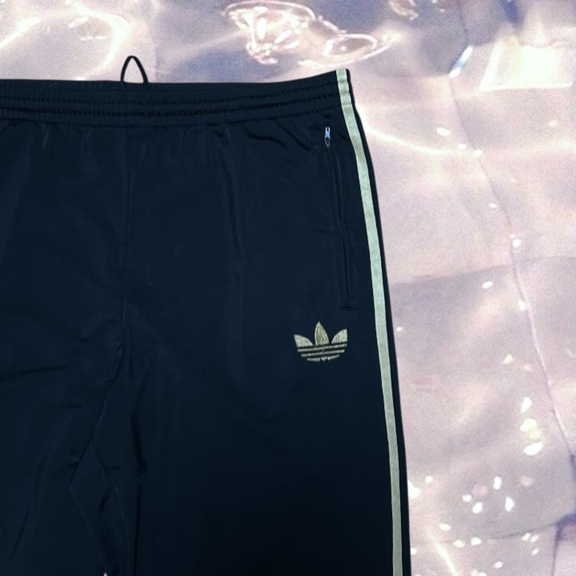 90s 아디다스 파이어버드 검골 블랙 골드 삼선 와이드 트랙 팬츠 115 상품이미지4