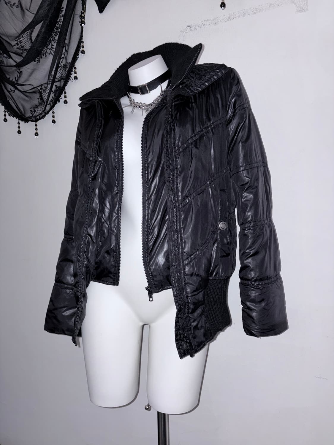 00s 유광 경량패딩 멀티집업 와투케 스트릿 y2k 락시크 고스펑크 상품이미지3