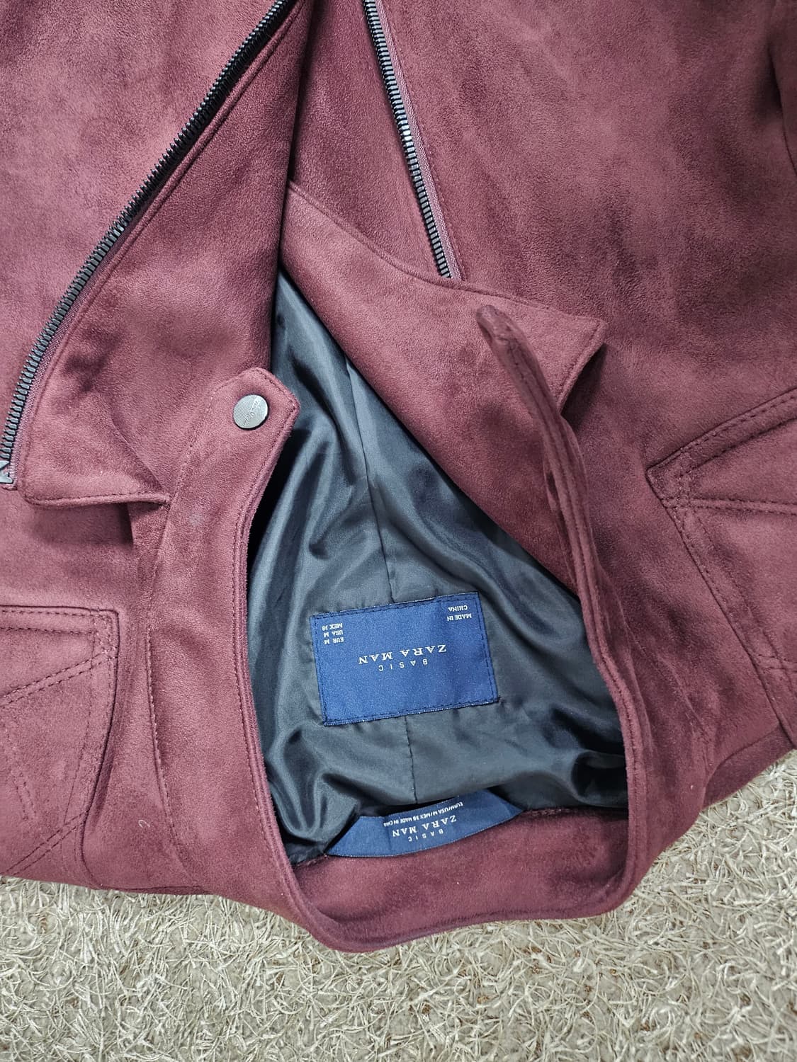 자라맨 ZARA 스웨이드 라이더 자켓 버건디 상품이미지7