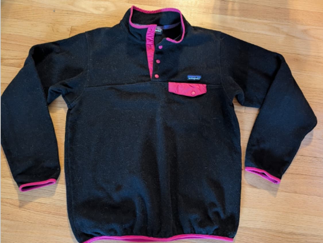 파타고니아 신칠라 스냅 플리스 풀오버 여성용 XL 블랙 핑크 트림 상품이미지1