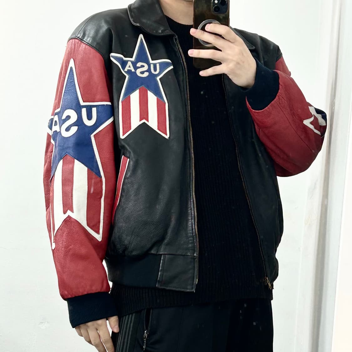 Michael Hoban 소가죽 성조기 봄버 자켓 상품이미지5
