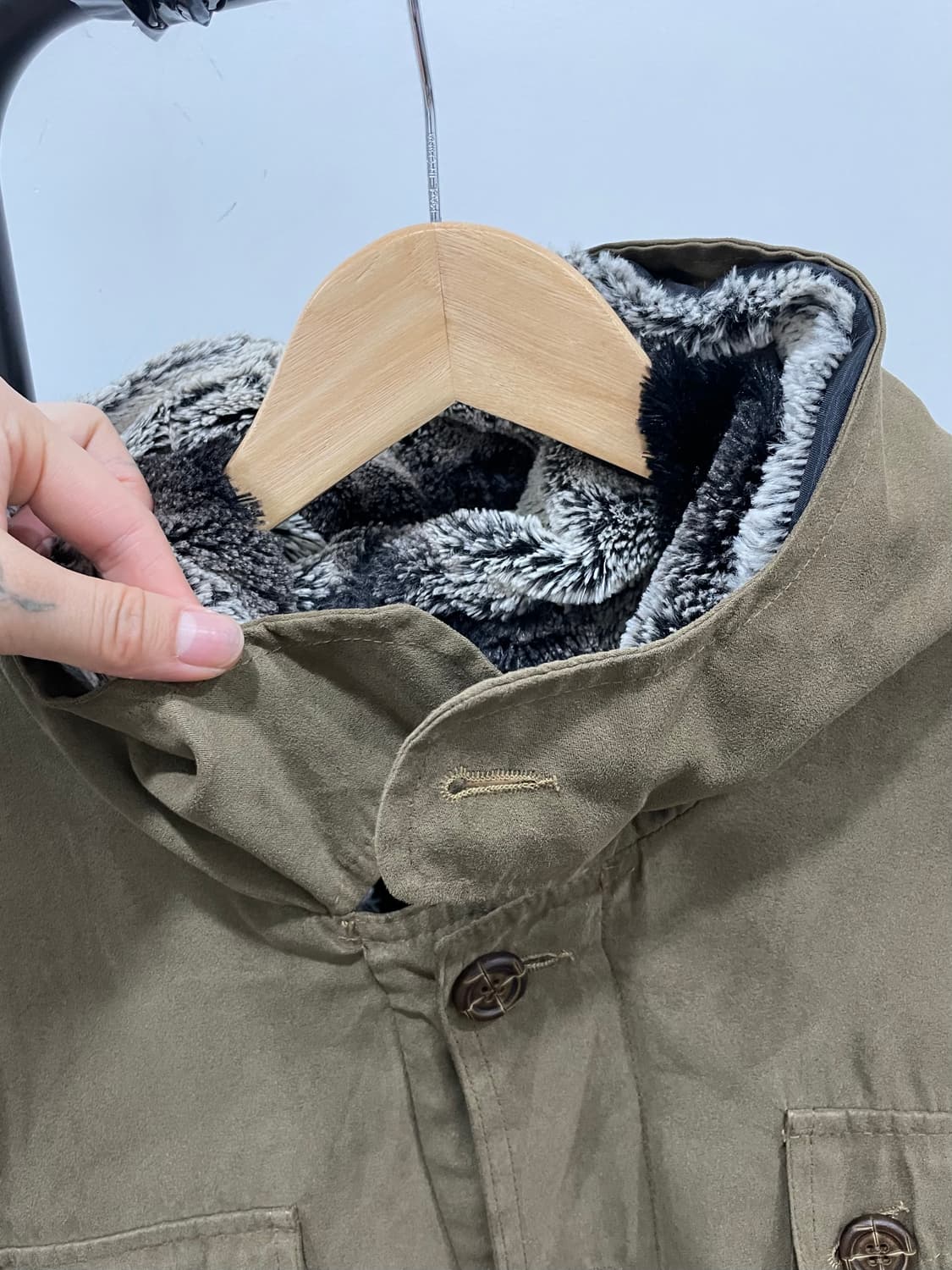 (빈티지)슬림핏 퍼 후드 멀티포켓 밀리터리 스웨이드 야상 자켓 상품이미지9