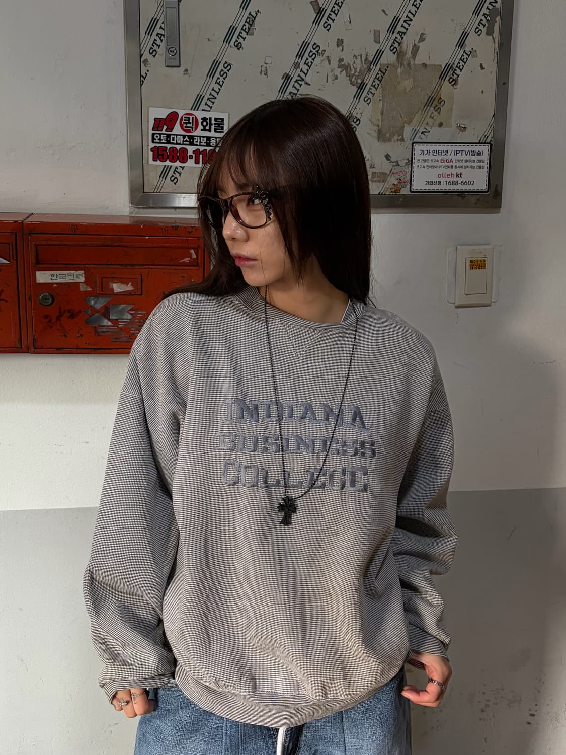 90s 빈티지 와플 레터링 맨투맨 스웻셔츠 상품이미지1