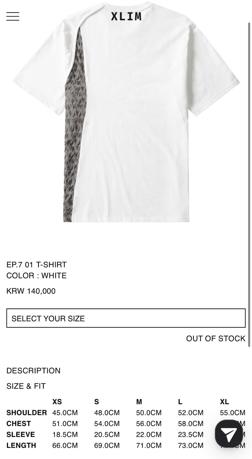 (Xs)엑슬림 xlim EP.7 01 T-SHIRT WHITE 반팔 상품이미지1