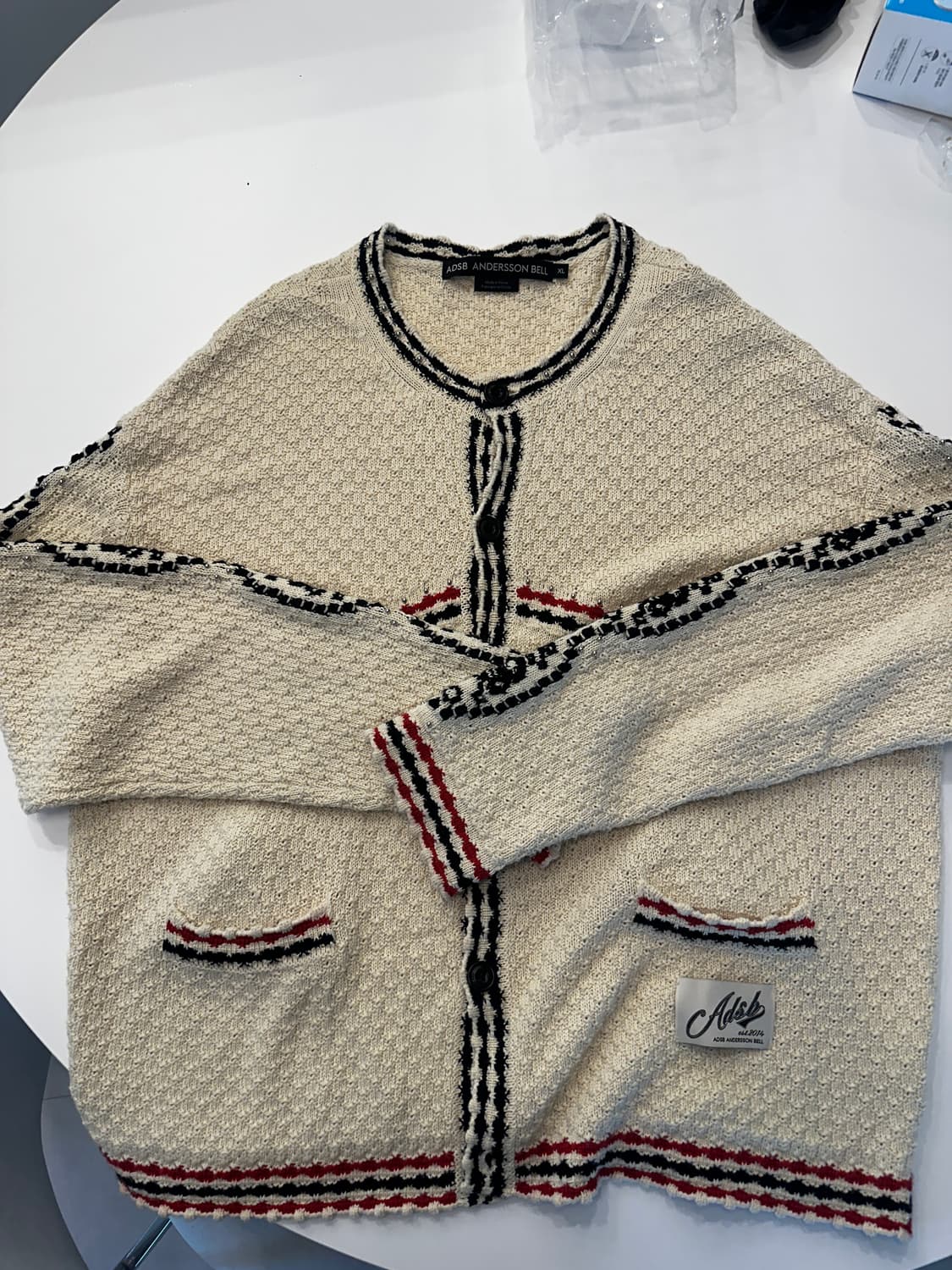 [XL]앤더슨벨 판타지아 라운드 넥 가디건 ECRU 상품이미지4