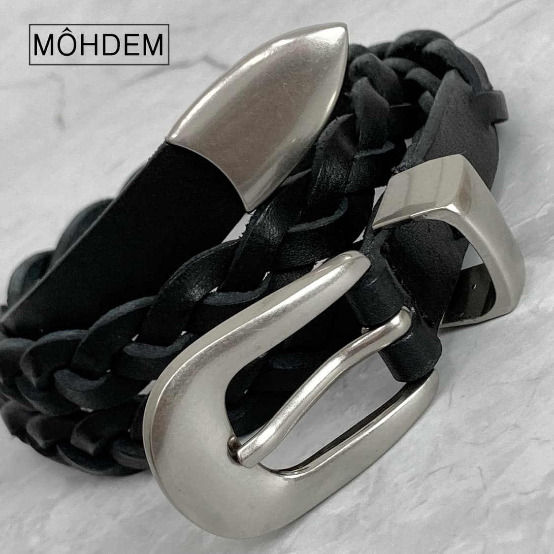 [Unisex] 하프 위빙 이태리 가죽벨트 블랙 상품이미지5