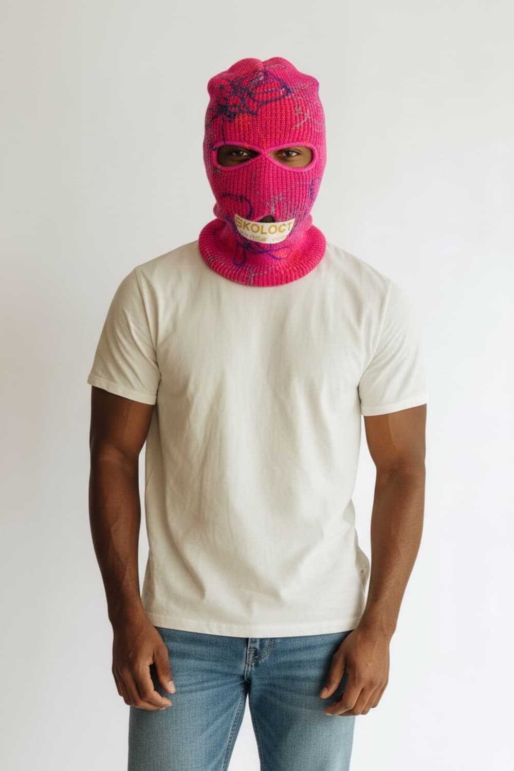 Skoloct  프린트 울 바라클라바 핑크 상품이미지1