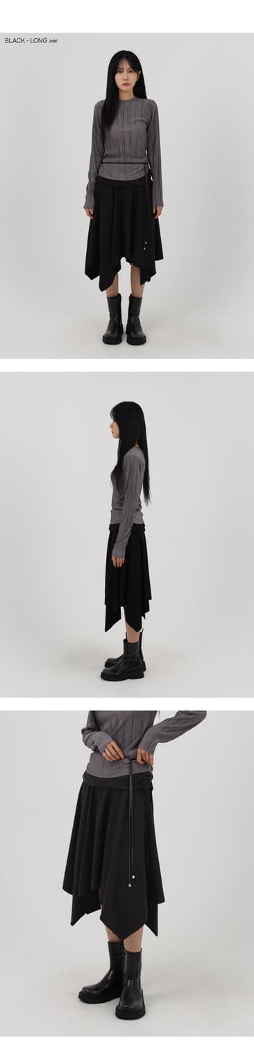 비니비디 언발란스 레이어드 밴딩 스커트 블랙 롱 상품이미지2