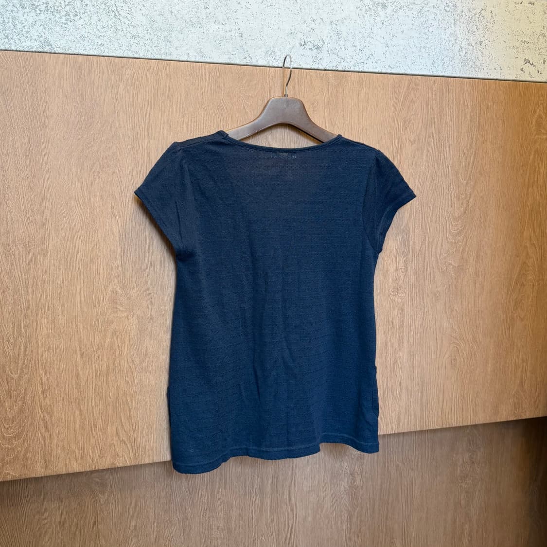 빈티지 캡소매 니트 블라우스 포켓 디테일 루즈핏 네이비 상품이미지6