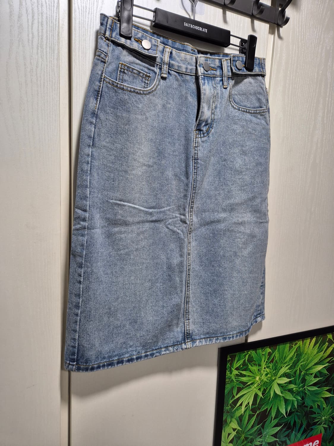 (새상품)vtg 연청 데님 스커트 H라인 미디 스커트 상품이미지7