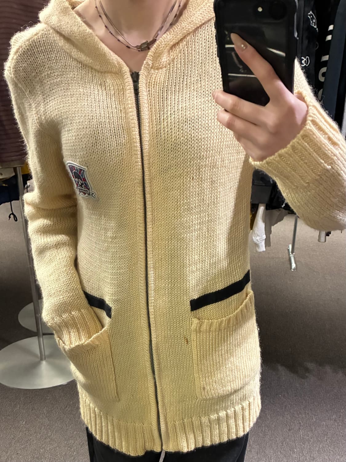 M)Peace now Japanese vintage 여성 패치 니트집업 상품이미지2