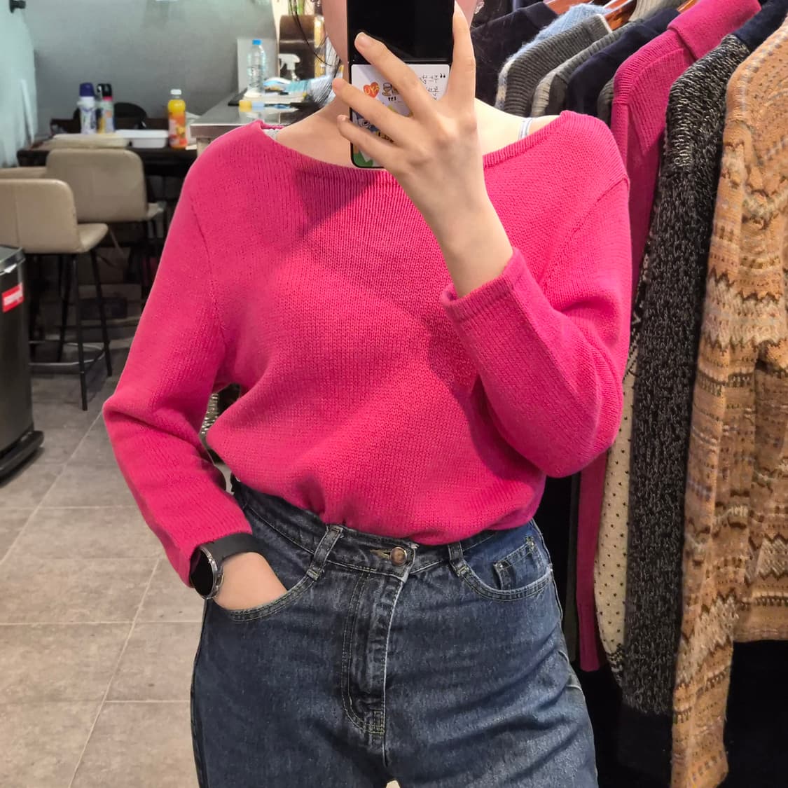 [NO.9] 로렌 보트넥 핫핑크 긴팔 니트 상품이미지2