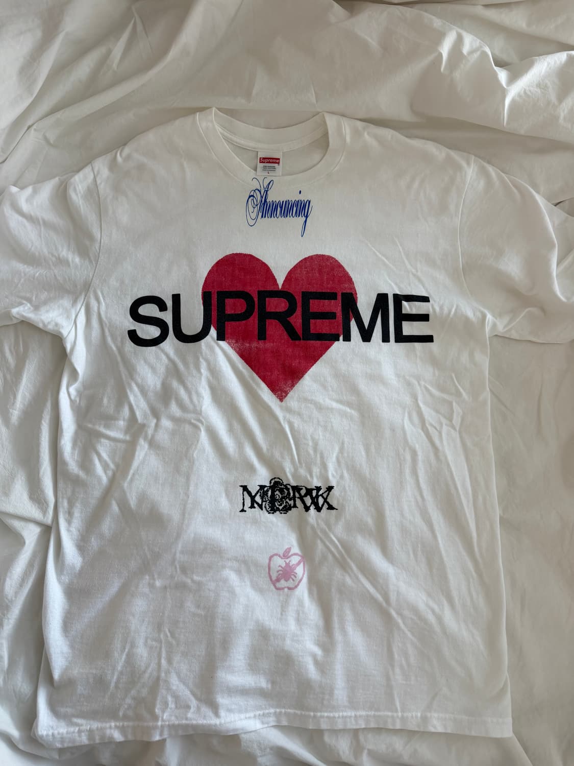 슈프림 어나운싱 티셔츠 화이트 L사이즈 상품이미지1