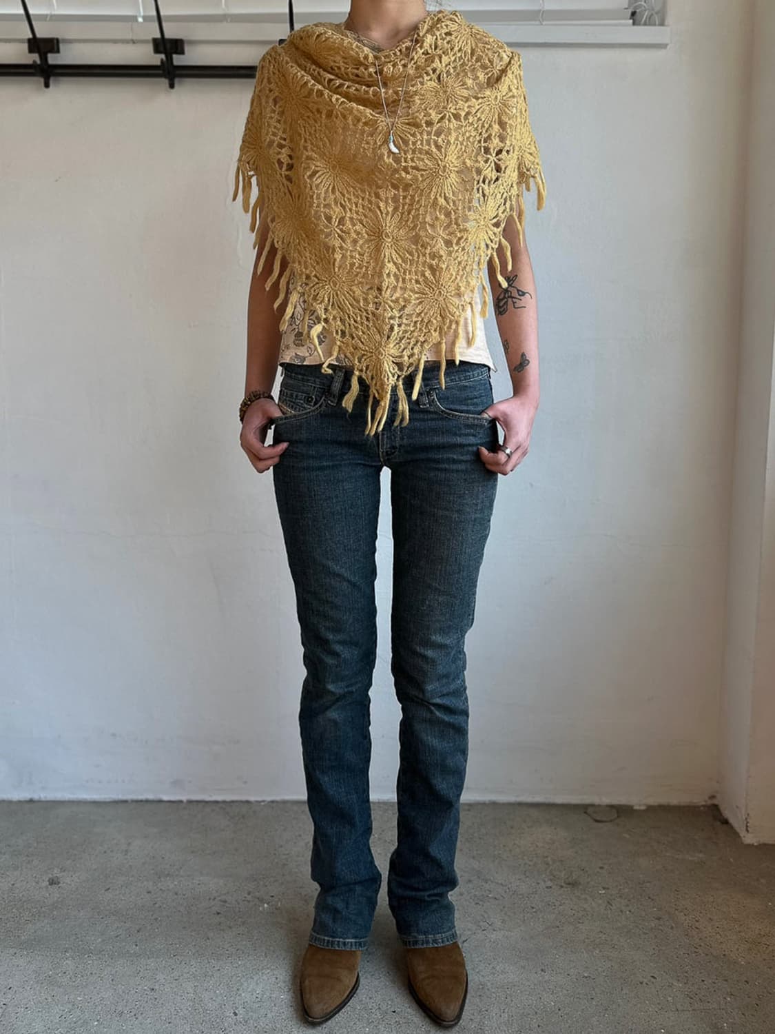 Muted Yellow Floral Crochet Muffler 0277 상품이미지5