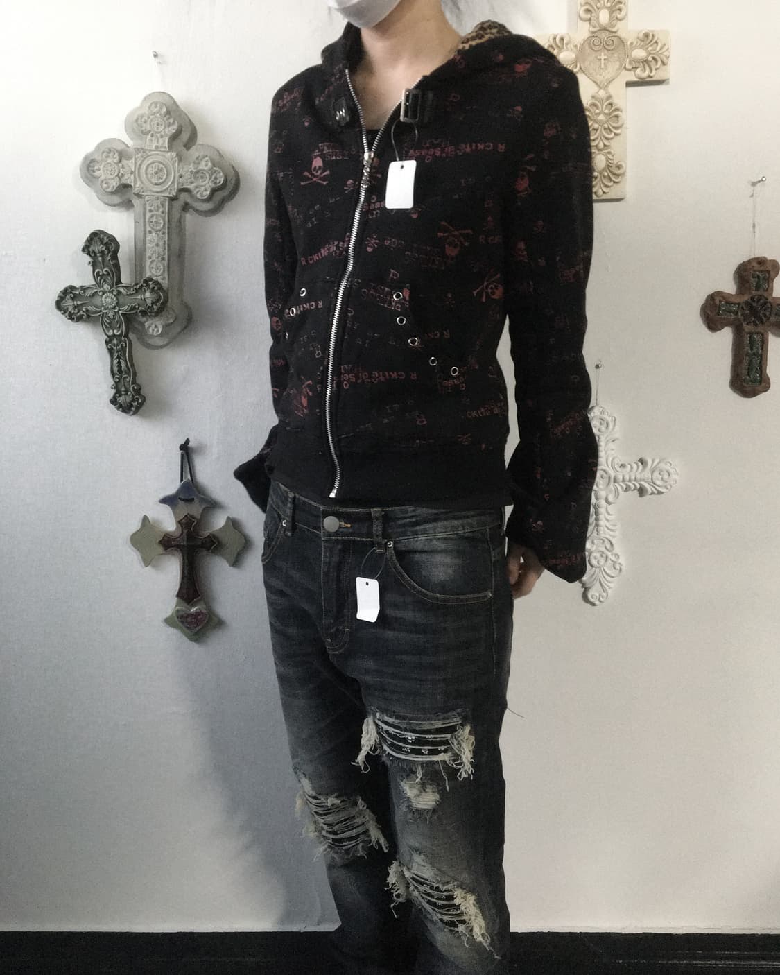 Cat ear skull pattern hood zip up 상품이미지1