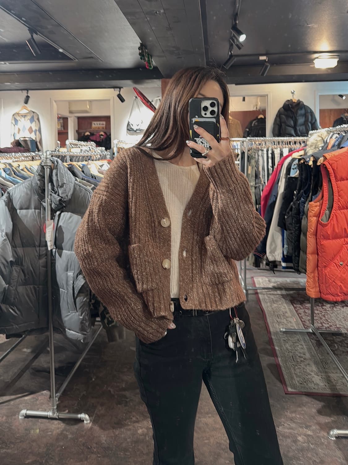 지컷 G-cut 브라운 보카시 포켓 니트 가디건 F 상품이미지8