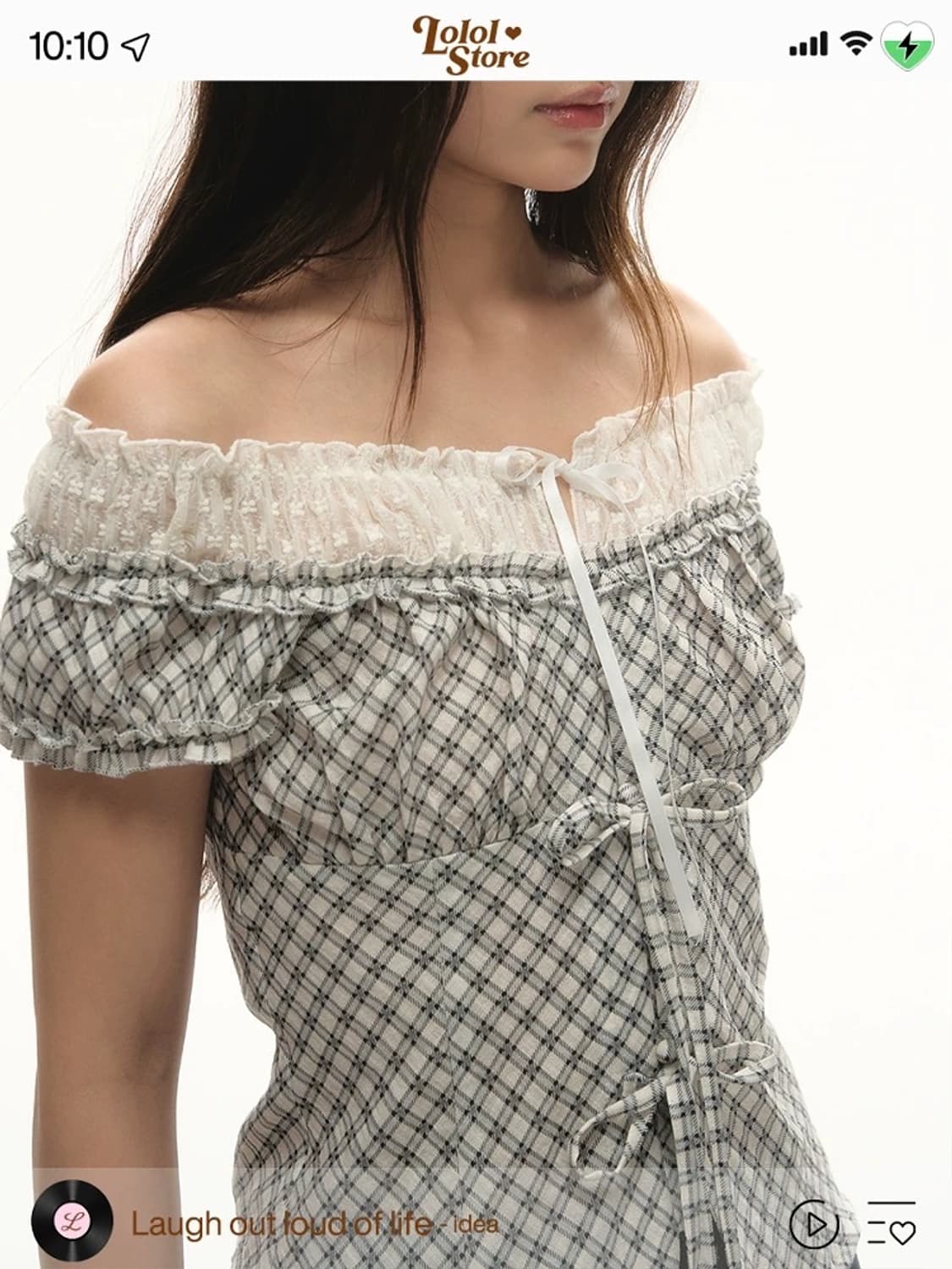 Lolol 체크 캡슬리브 오프숄더 탑 m 상품이미지2