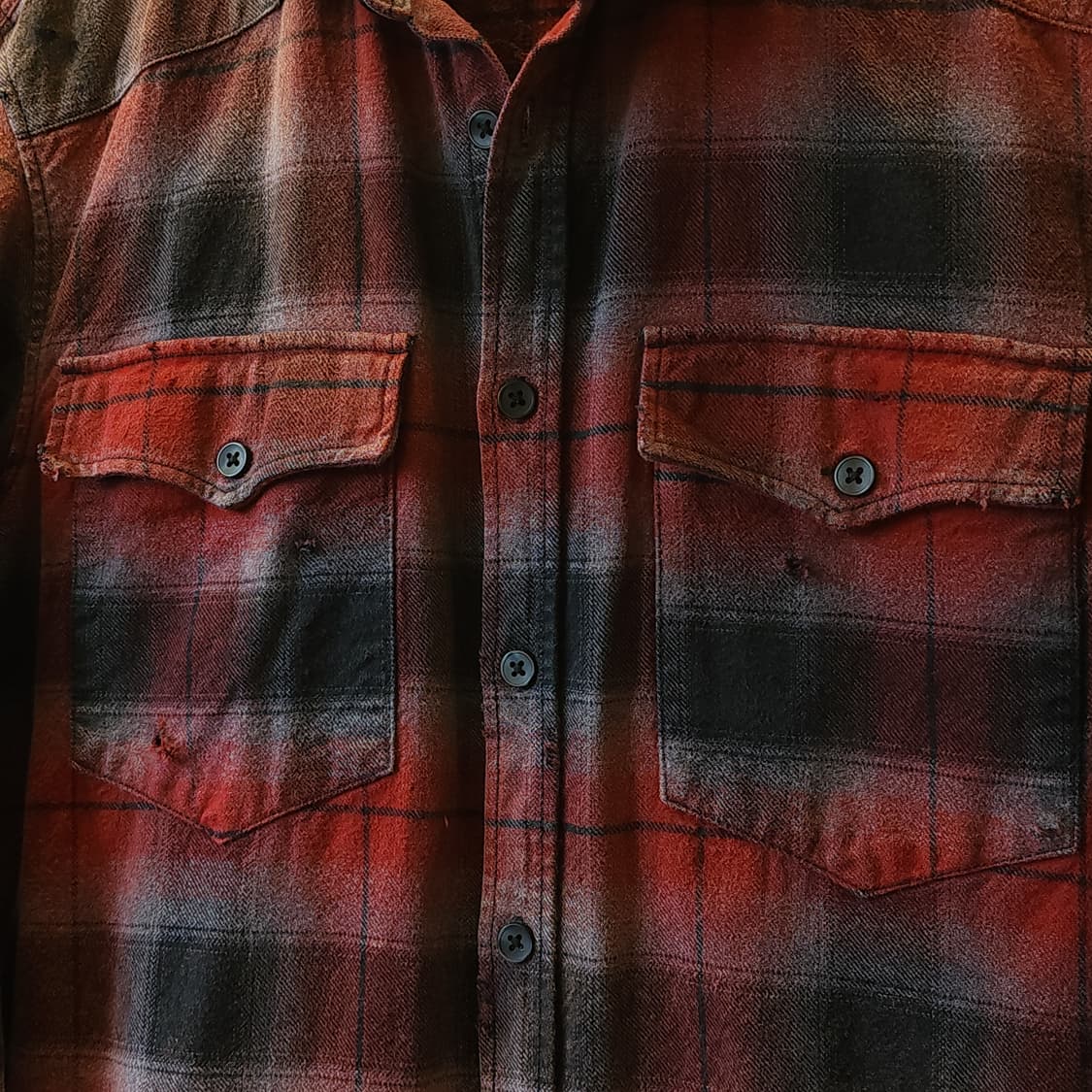 90s 빈티지 체크셔츠 헤비 플란넬 워크셔츠 썬페이딩 레드 웨스턴 L 상품이미지5