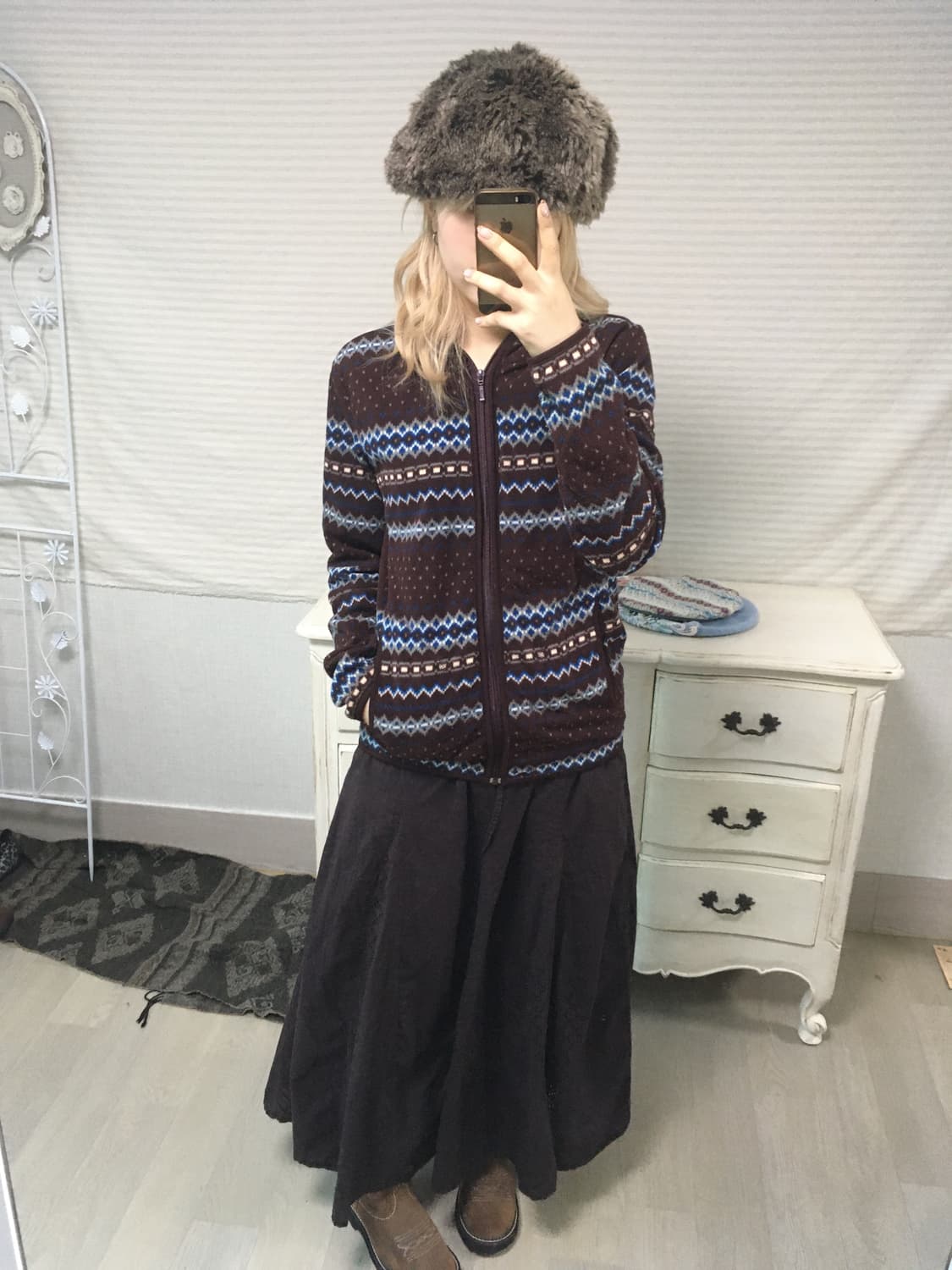 burgundy nordic pattern fleece zipup 상품이미지4