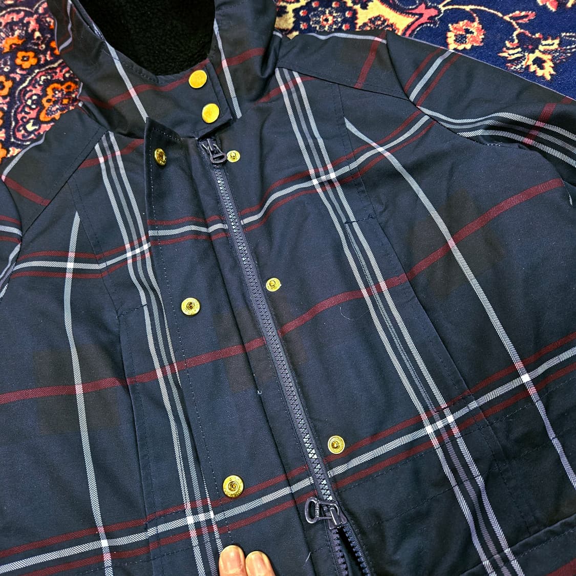 타미힐피거 네이비 타탄체크 후드 패딩 점퍼 XS size 상품이미지4