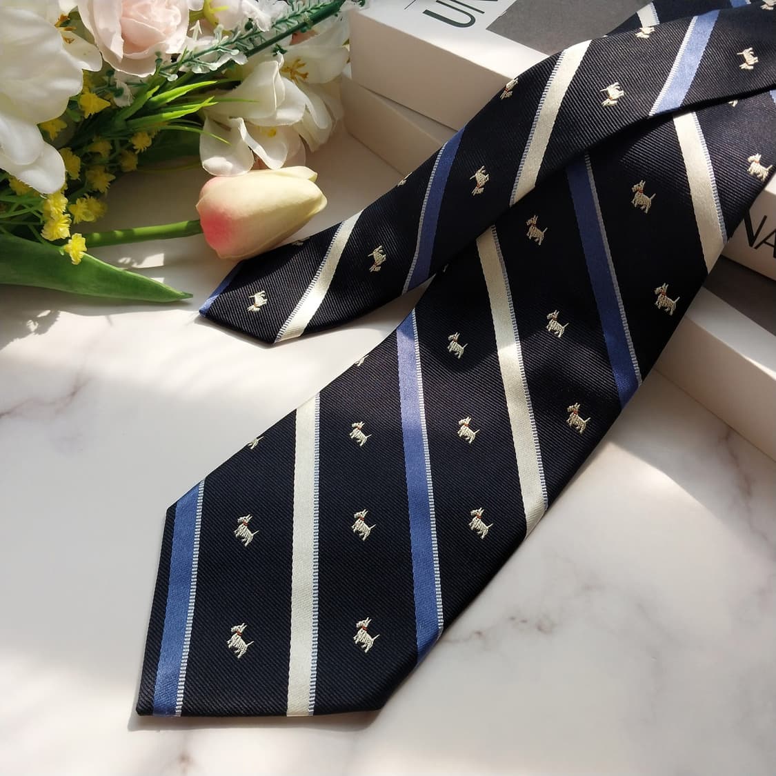 챕스 실크 네이비 강아지 패턴 넥타이 8.5cm A+등급 K945
 상품이미지3