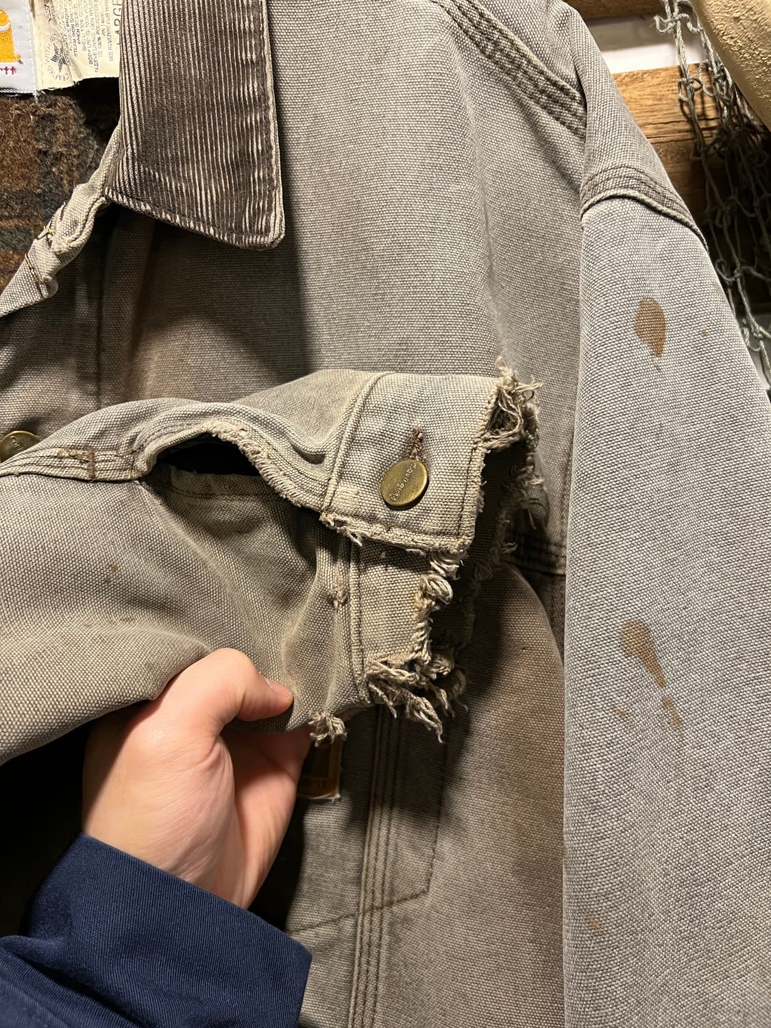 [L]90's 칼하트 USA Made 데미지드 캔버스 트러커 워크 자켓 상품이미지5