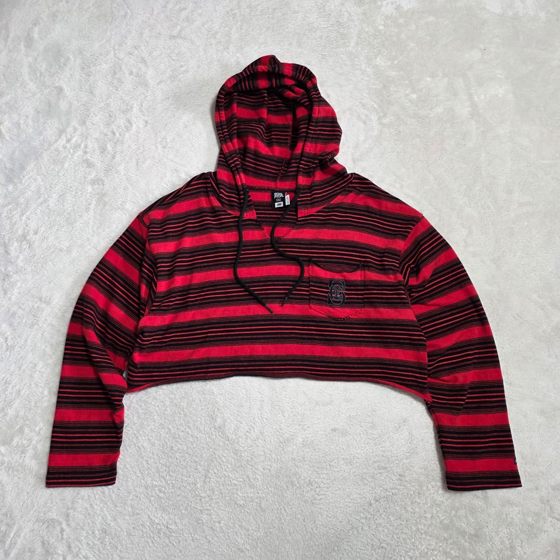 (F)여성 스컬프터 스트라이프 크롭 후드티 상품이미지1