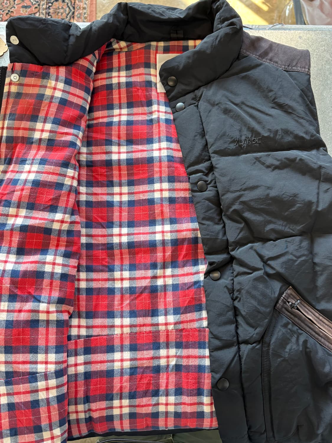 Xlarge 블랙 체크 안감 패딩 베스트 상품이미지2