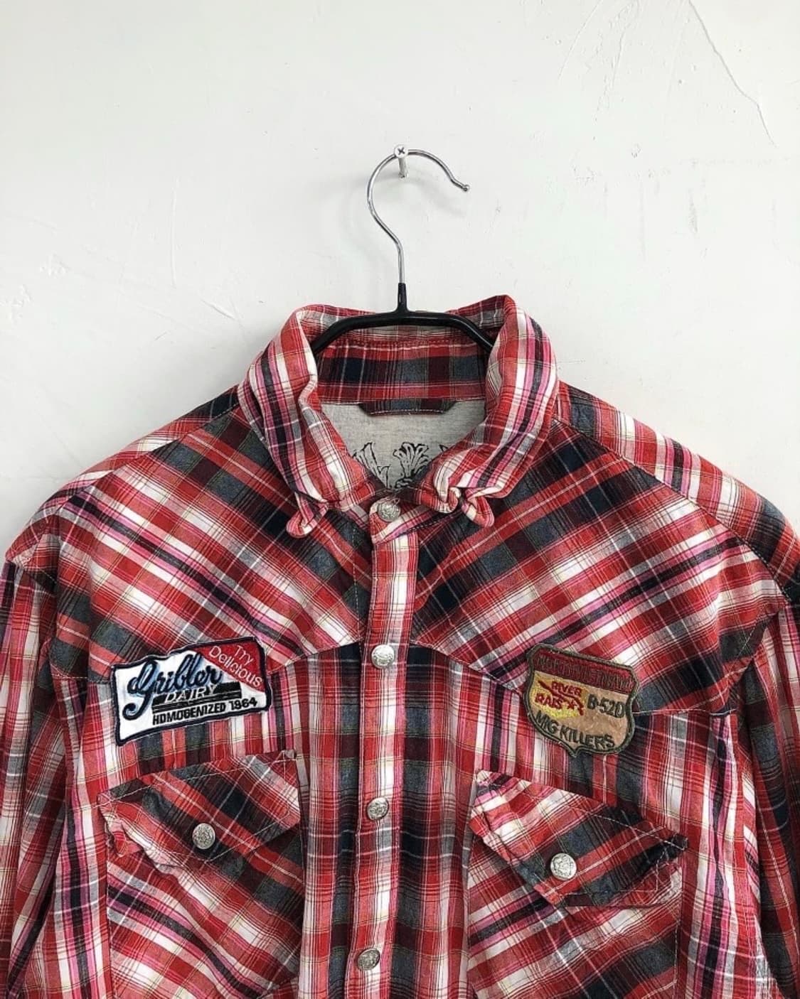 체크 패턴 패치 셔츠 상품이미지3