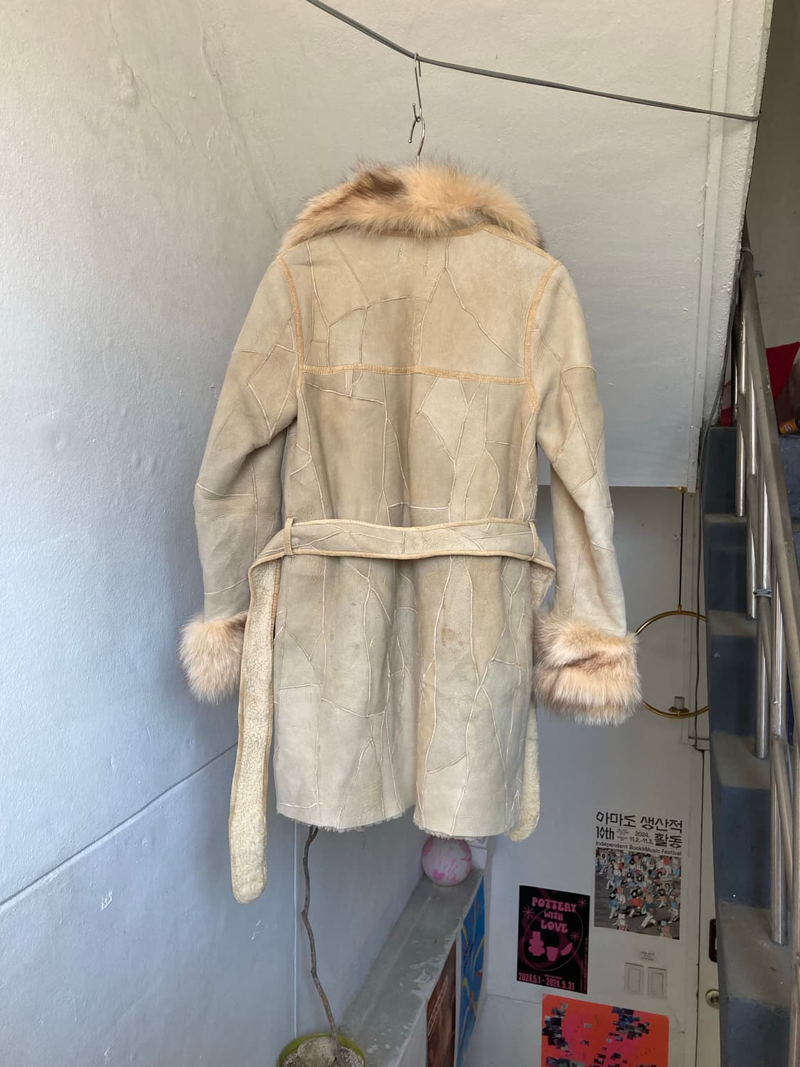 y2k 가죽 패치워크 롱 퍼 코트 상품이미지6