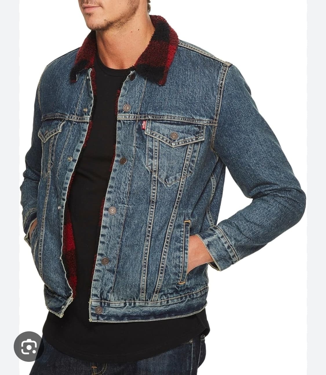 (택포) 리바이스 검빨 체크 쉐르파 데님자켓 M B327 상품이미지2