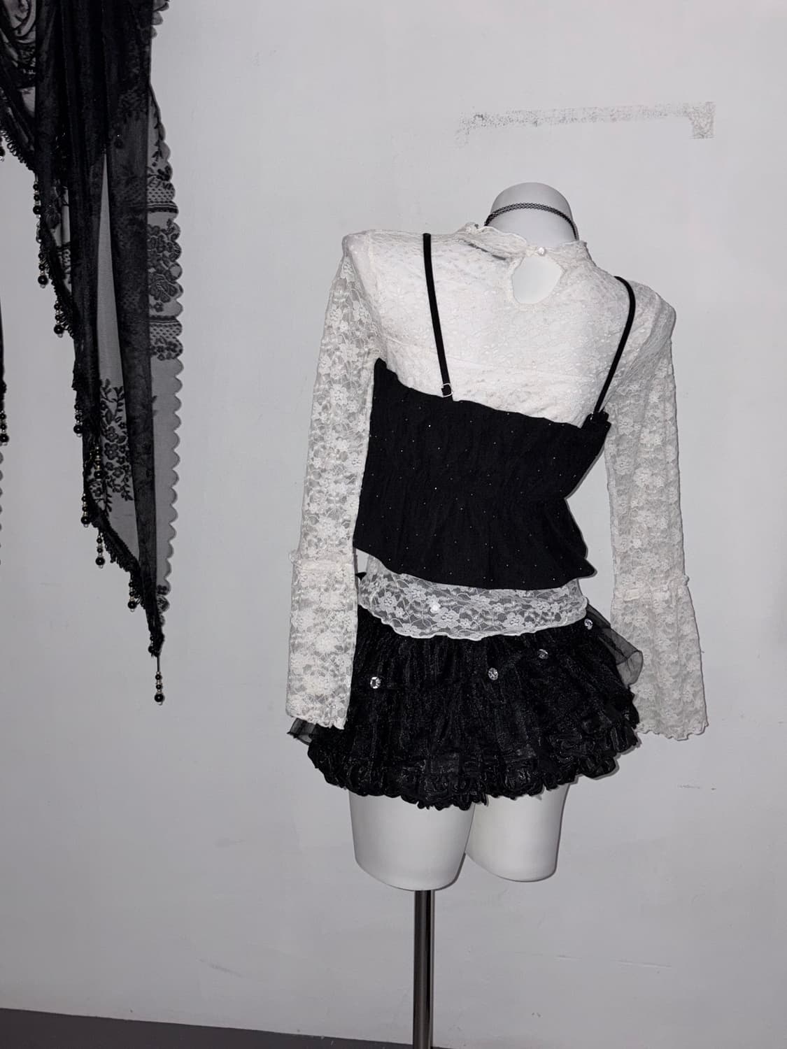 공겜여주 퍼 볼레로 코디세트 다크페어리 고스 고딕 고스로리 블랙 코디 상품이미지7