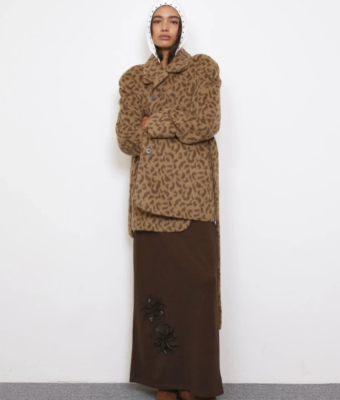 폴리수엠 레오파드 자카드 울코트 하프코트 울자켓 코트 상품이미지2