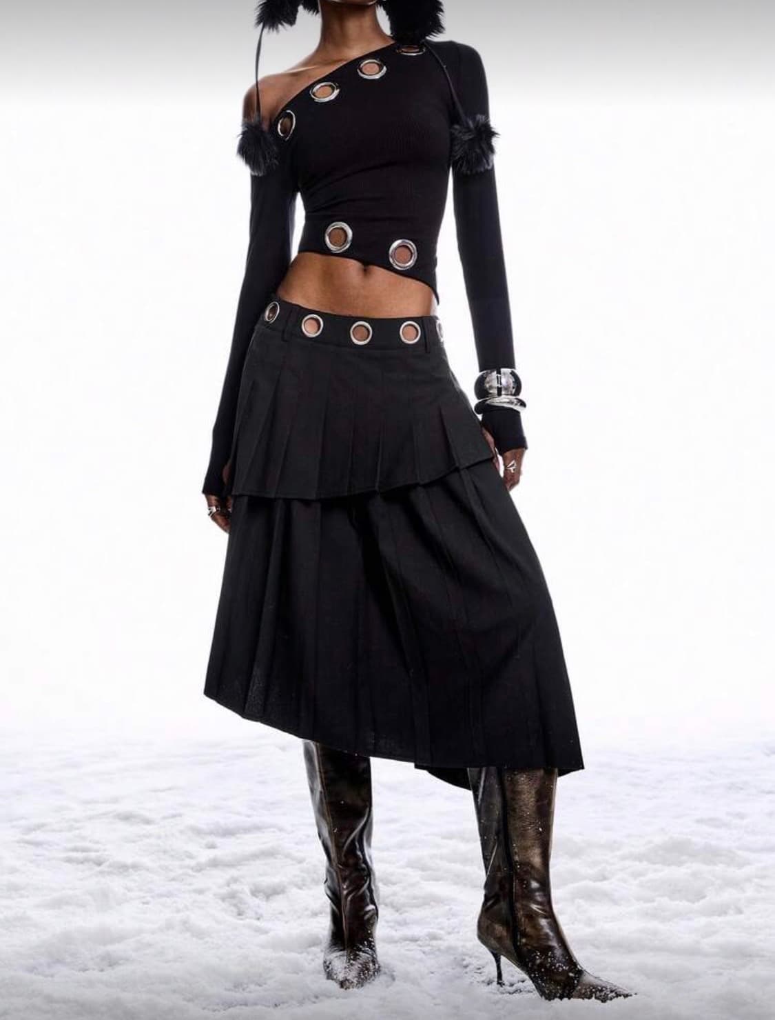 메탈 아일렛 언발 스커트 상품이미지2