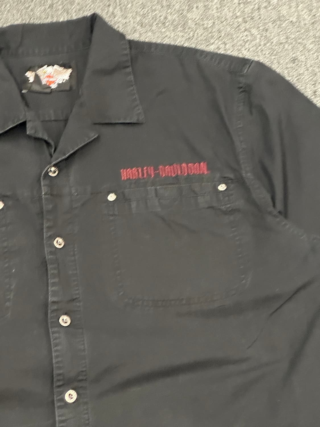 XL)할리데이비슨 빈티지 스컬 프린팅 자수 블랙 반팔셔츠 상품이미지3